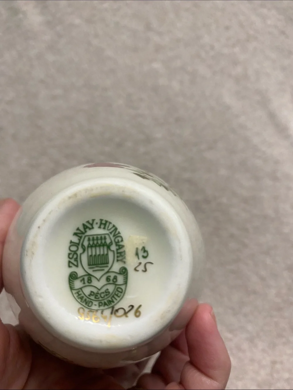 Porcelain Floral Vase with Gold Accents made in Hungary